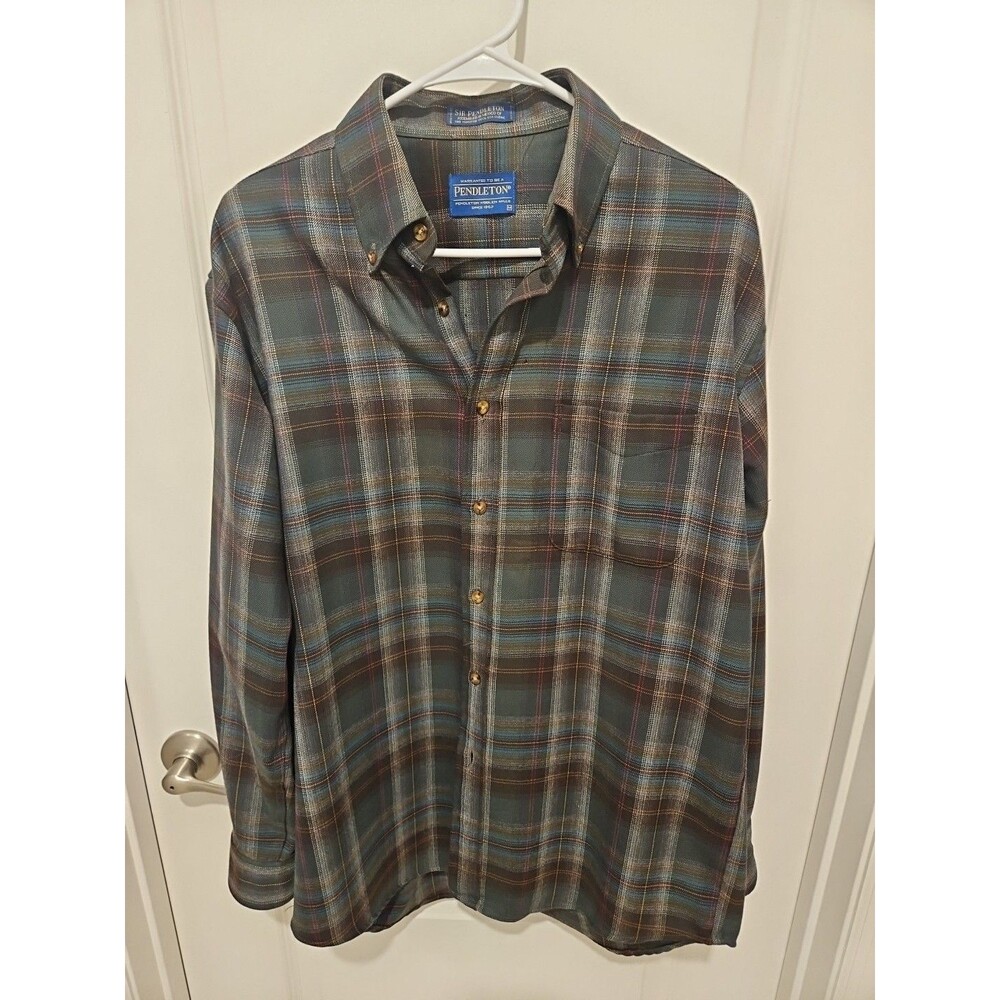 Pendleton Sir Pendleton Worsted Wool Plaid Shirt Mens Medium USA Fabric